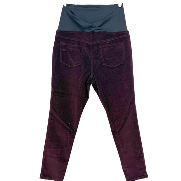 NEW Isabel Maternity Crossover Panel Burgundy Stretch Corduroy Pants Size 14/32R - Picture 2 of 11